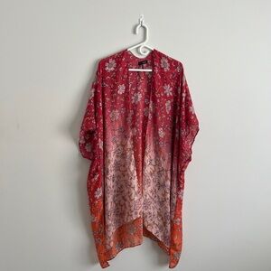 Vibrant Floral Kimono cape Outfit Topper in Red and Orange one size fits most